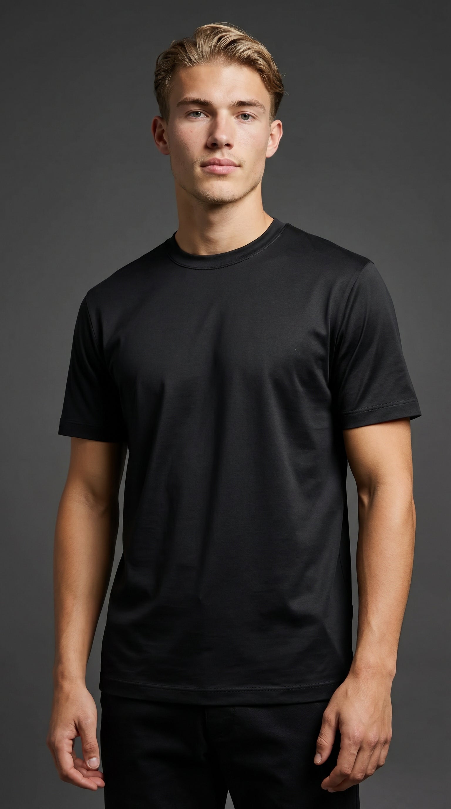 Zwart glans t-shirt van gemerceriseerd katoen, RARE SOCIETY Signature Tee Obsidian Black